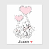 Cute Valentine's Cats Pink Heart Balloons Design Sticker (Vel)