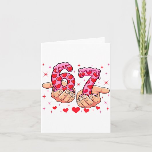 Cute Valentines Day 67 Hearts Funny Six Seven Meme Kaart (Voorkant)