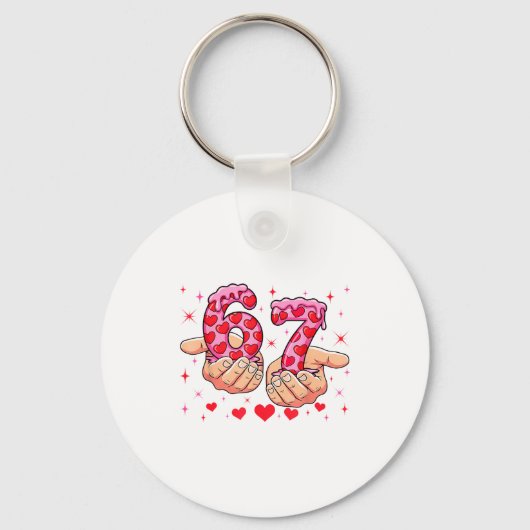 Cute Valentines Day 67 Hearts Funny Six Seven Meme Sleutelhanger (Voorkant)
