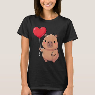 Cute Valentine's Day Capybara Holding Heart Balloo T-shirt