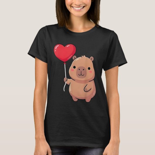 Cute Valentine's Day Capybara Holding Heart Balloo T-shirt (Voorkant)
