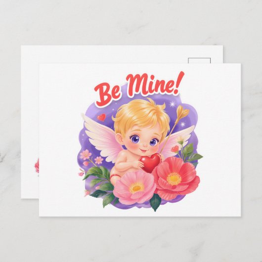 Cute Valentine's Day Cupid with "Be Mine" Feestdagenkaart (Voorkant / Achterkant)