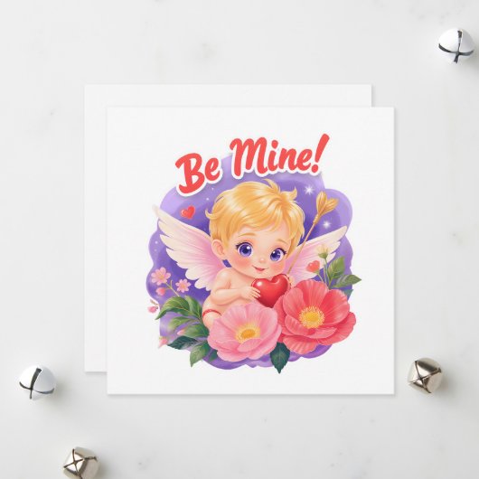 Cute Valentine's Day Cupid with "Be Mine" Feestdagenkaart (Voorkant / Achterkant in situ)