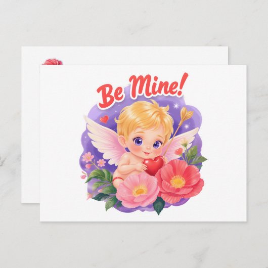 Cute Valentine's Day Cupid with "Be Mine" Feestdagenkaart (Voorkant / Achterkant)