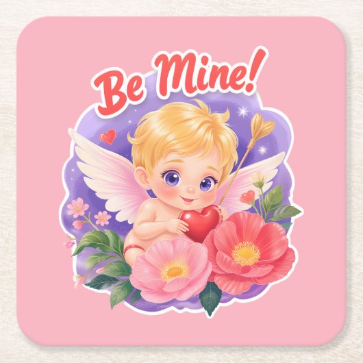 Cute Valentine's Day Cupid with "Be Mine" Kartonnen Onderzetters (Voorkant)