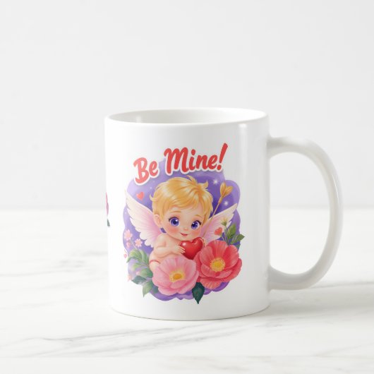Cute Valentine's Day Cupid with "Be Mine" Koffiemok (Rechts)