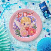Cute Valentine's Day Cupid with "Be Mine" Papieren Bordje (Feest)