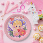 Cute Valentine's Day Cupid with "Be Mine" Papieren Bordje (Feest)
