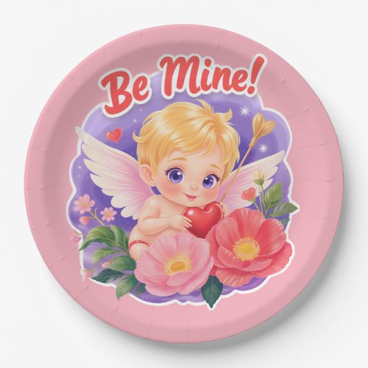 Cute Valentine's Day Cupid with "Be Mine" Papieren Bordje (Voorkant)