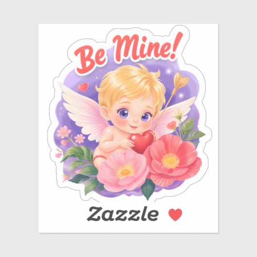 Cute Valentine's Day Cupid with "Be Mine" Sticker (Vel)
