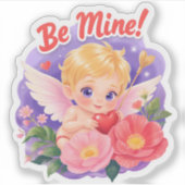 Cute Valentine's Day Cupid with "Be Mine" Sticker (Voorkant)