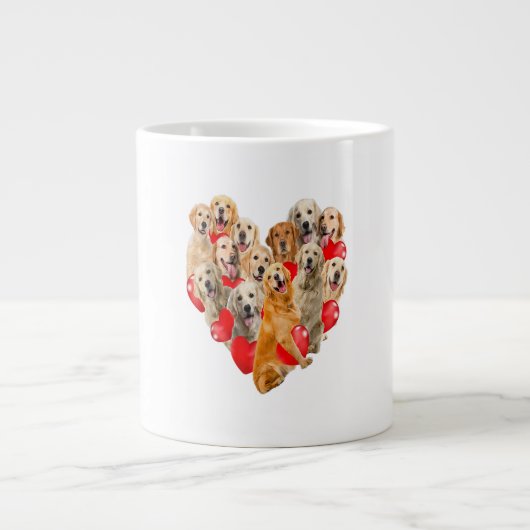 Cute Valentines Day Golden Retriever Dog Heart Pup Grote Koffiekop (Voorkant)