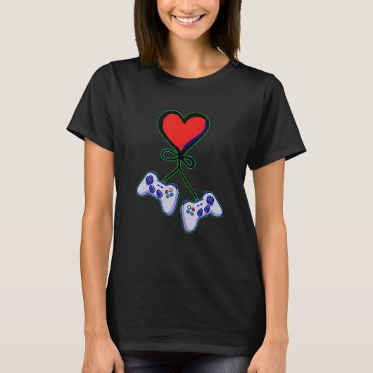 Cute Valentine's Day Matching Couple Video Gamer T-shirt (Voorkant)