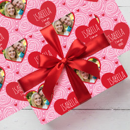 Cute Valentine's Day Photo Name Hearts & Roses Cadeaupapier