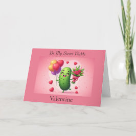 Cute Valentine's Day Pickle with Flowers Bedankkaart