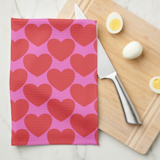 Cute Valentine's Day Pink and Red Heart Pattern Theedoek (Quarter Fold)