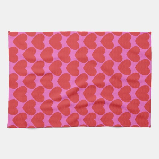 Cute Valentine's Day Pink and Red Heart Pattern Theedoek (Horizontaal)