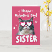 Cute Valentines Day Sister Cat Card Kaart (Gele Bloem)