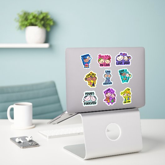 Cute Valentines Day Whimsical Typography Sticker (Laptop op bureau)