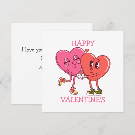 Cute Valentine's Hearts Couple Flat Card (Voorkant / Achterkant)
