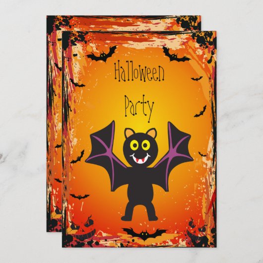 Cute Vampire Bat Halloween Party Kaart (Voorkant / Achterkant)