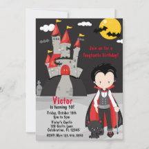 Cute Vampire Boy Halloween Kinder Spooky Invitatio