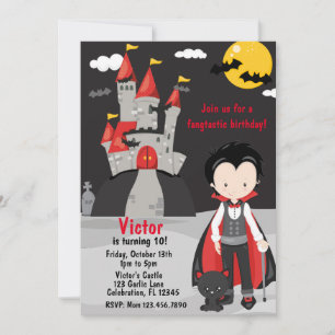 Cute Vampire Boy Halloween Kinder Spooky Invitatio Kaart