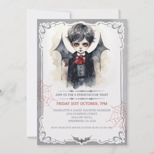 Cute Vampire Boy Halloween Kinder Spooky Kaart (Voorkant)