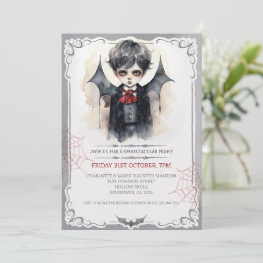 Cute Vampire Boy Halloween Kinder Spooky Kaart (Staand voorkant)