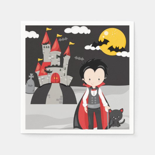 Cute Vampire Boy Halloween Kinder Spooky Paper Bor Servet (Voorkant)