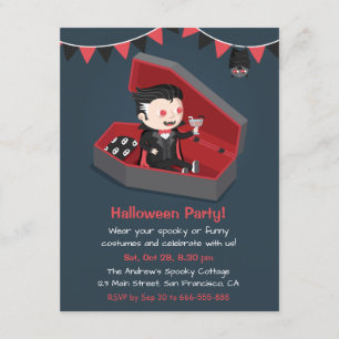 Cute Vampire Boy Halloween Party Kaart