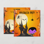 Cute Vampire & Castle Halloween Party Invites Kaart (Voorkant / Achterkant)