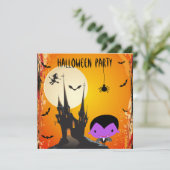 Cute Vampire & Castle Halloween Party Invites Kaart (Staand voorkant)