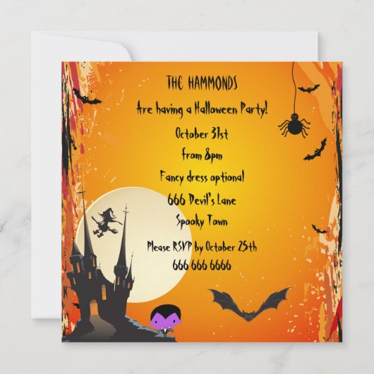 Cute Vampire & Castle Halloween Party Invites Kaart (Achterkant)