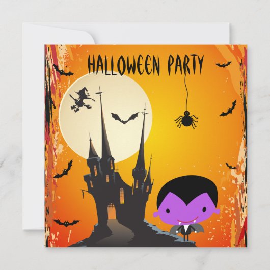 Cute Vampire & Castle Halloween Party Invites Kaart (Voorkant)