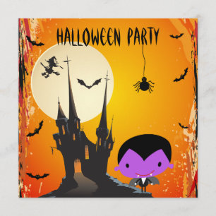 Cute Vampire & Castle Halloween Party Invites Kaart