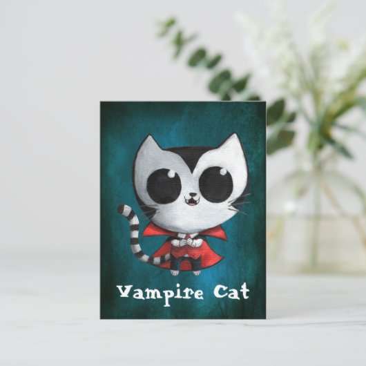 Cute Vampire Cat Briefkaart (Staand voorkant)