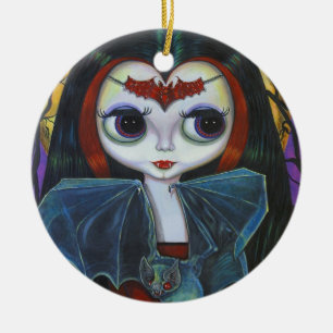Cute Vampire Doll met Bat Keramisch Ornament