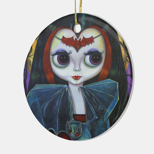 Cute Vampire Doll met Bat Keramisch Ornament (Links)
