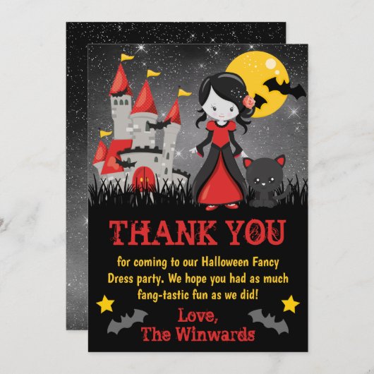 Cute Vampire Girl en Castle Halloween Bedankkaart (Voorkant / Achterkant)