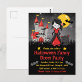 Cute Vampire Girl en Castle Halloween Invitation Briefkaart (Voorkant / Achterkant)