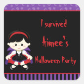 Cute Vampire Girl Halloween 'I Survived' Vierkante Sticker (Voorkant)