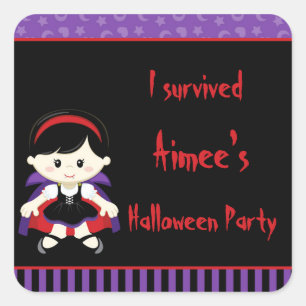 Cute Vampire Girl Halloween 'I Survived' Vierkante Sticker