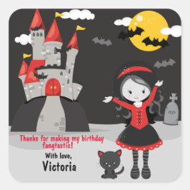 Cute Vampire Girl Halloween Kinder Spooky Vierkante Sticker