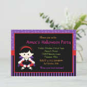 Cute Vampire Girl Halloween Party Kaart (Staand voorkant)