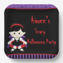 Cute Vampire Girl Halloween Party Papieren Bordje