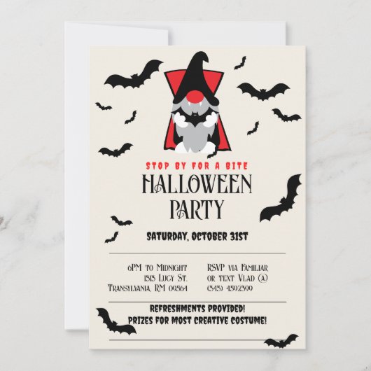 Cute Vampire Gnome Halloween Invitation Kaart (Voorkant)