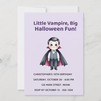 Cute Vampire Halloween Birthday Invitation Kaart