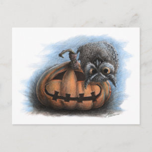 Cute Vampire Owl on Pumpkin-Halloween briefkaart