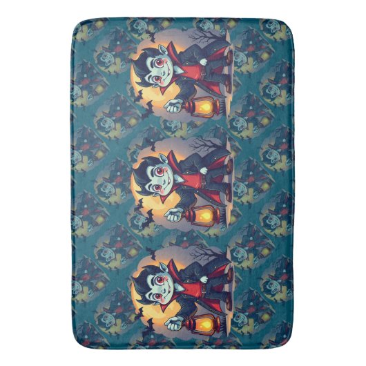 Cute Vampire with Lantern Kawaii Halloween Badmat (Voorkant Verticaal)